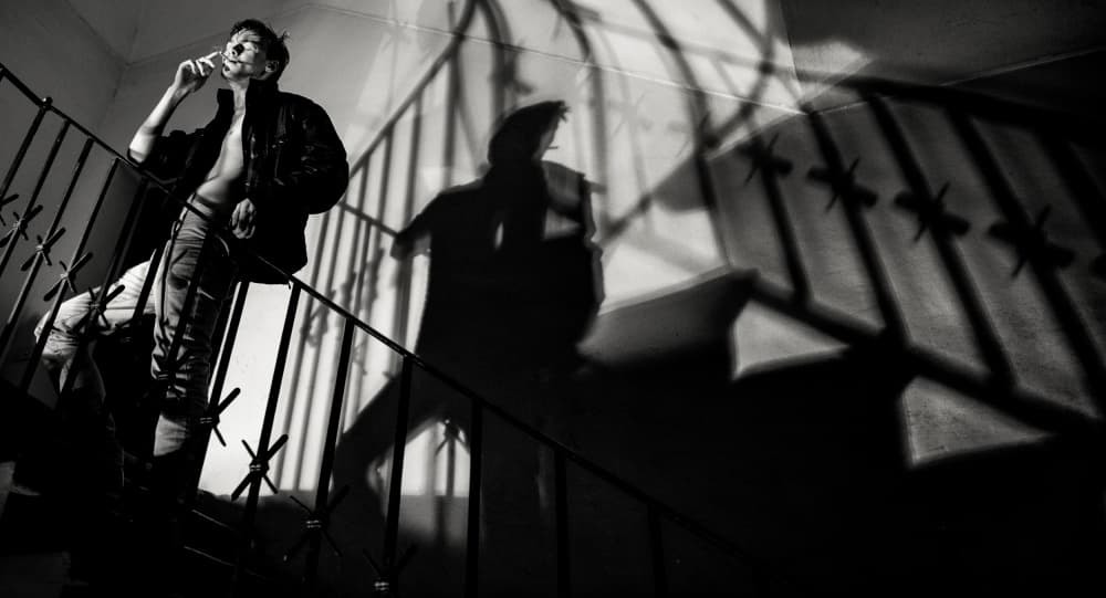 Dramatic Man Smoking by Peter Müller Photography — canvas wall art