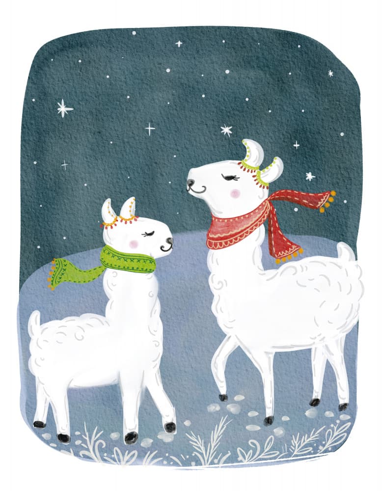 Cozy Winter Llamas by Nikita Jariwala — canvas wall art