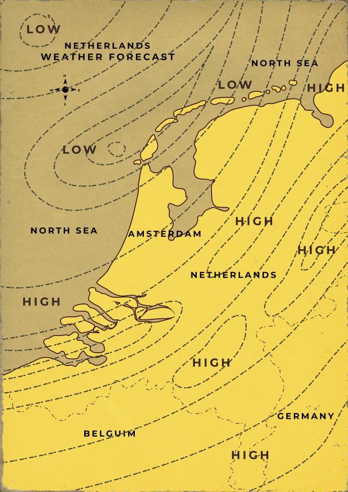 Vintage Netherlands Weather Map by Nicholas — canvas wall art