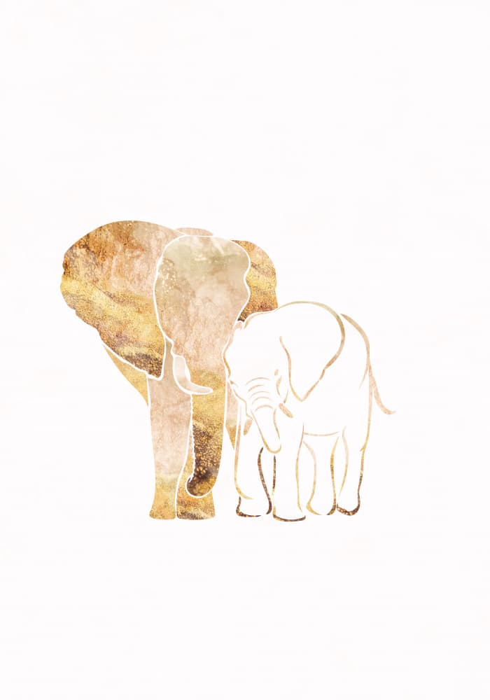 Golden Elephant Family by Sarah Manovski — canvas wall art