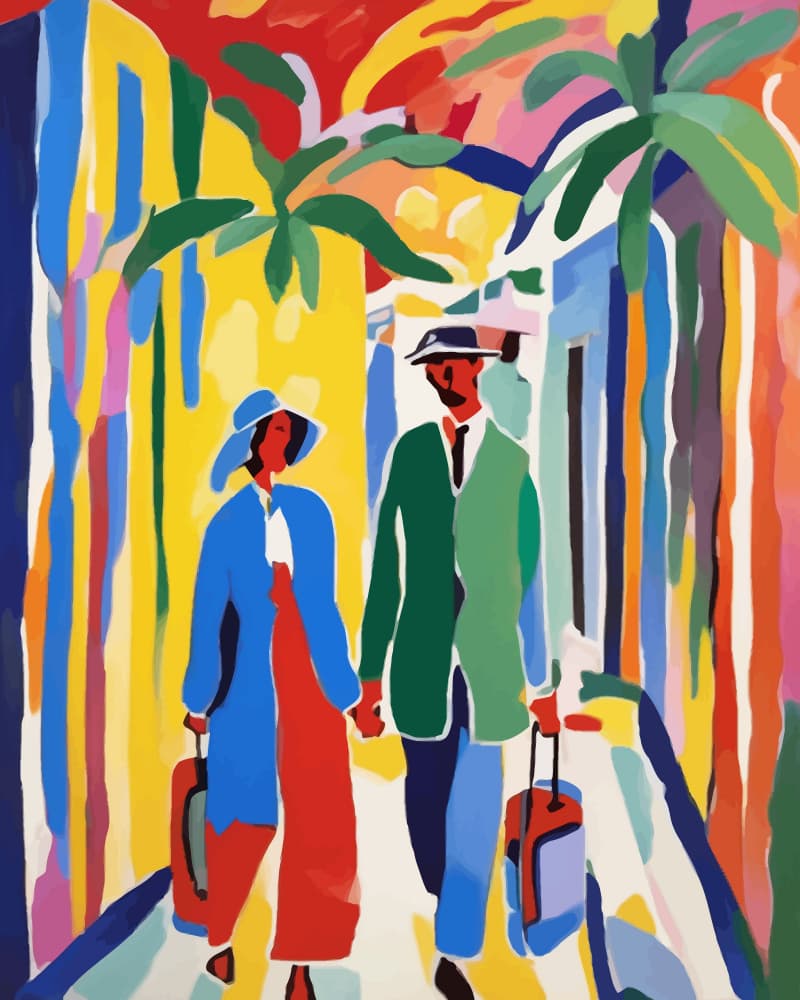 Vibrant Travel Couple by Uma Gokhale — canvas wall art