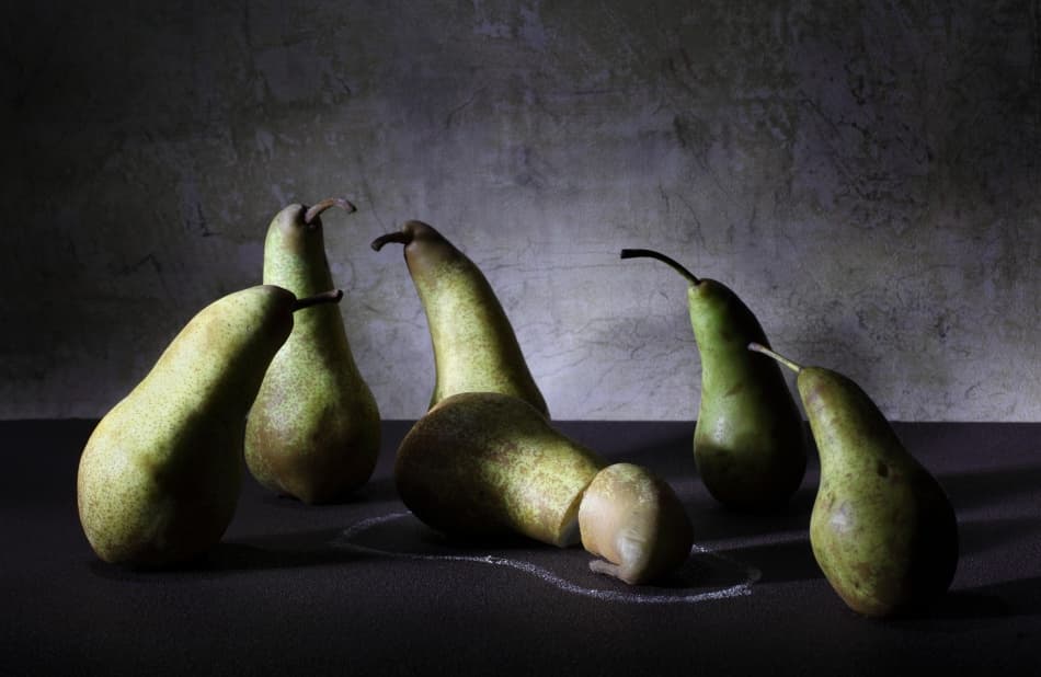 Pear Crime Scene Mystery by Victoria  Glinka — canvas wall art