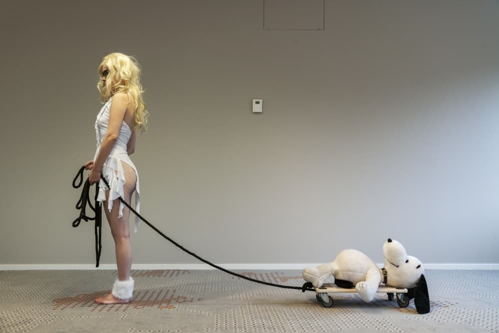 Surreal Dog Pull Performance by Ton Dirven — canvas wall art