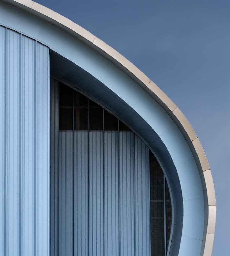 Curved Blue Architecture by Jef Van den Houte — canvas wall art