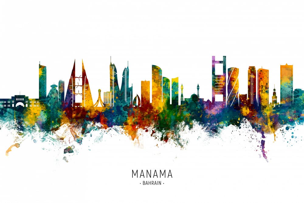Vibrant Manama Skyline by Michael Tompsett — canvas wall art