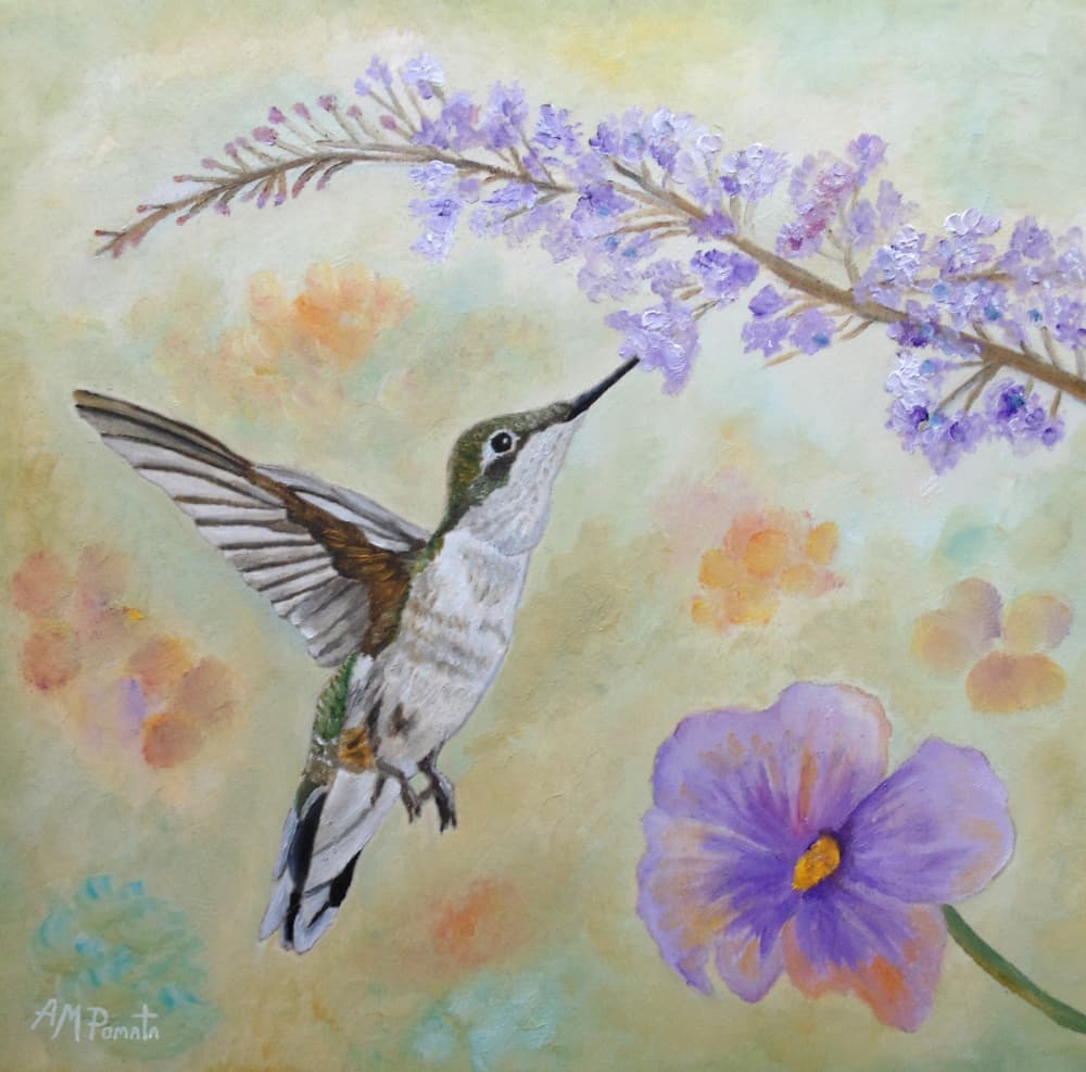 Hummingbird And Lavender by Angeles M. Pomata — canvas wall art