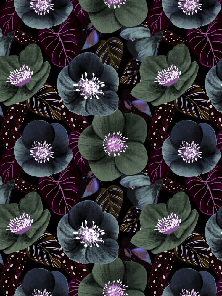 Dark Purple Flowers 2 by Anis Illustration — canvas wall art