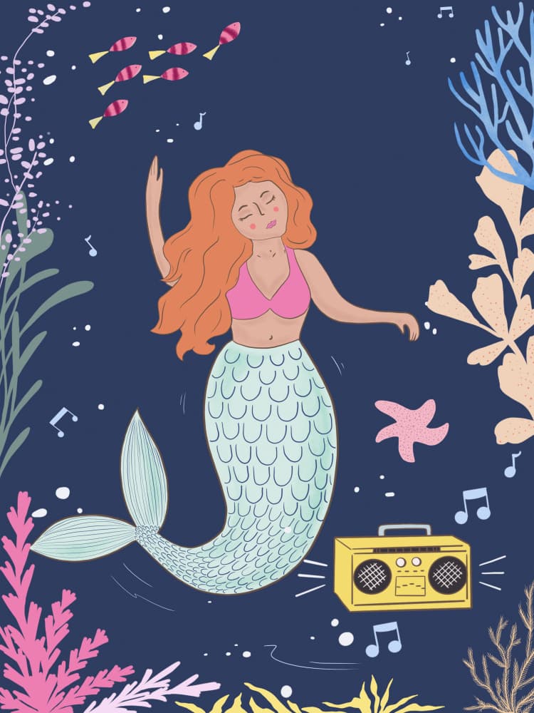 Mermaid Dancing Underwater by Nikita Jariwala — canvas wall art