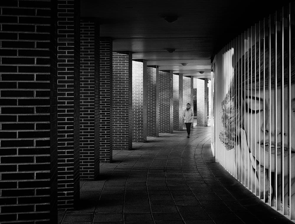 Geometric Hallway Abstract Face by Adolfo Urrutia — canvas wall art