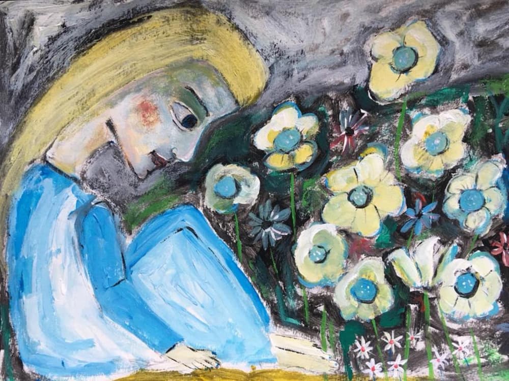 Blonde Girl in Flowers by Sharyn Bursic — canvas wall art