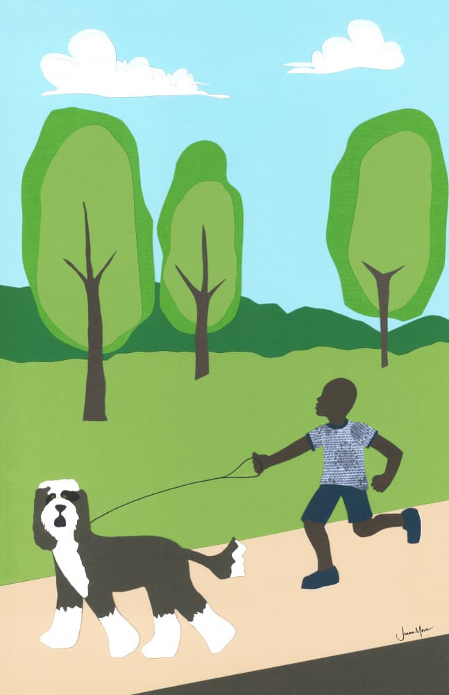 Boy Runs with Dog by Jemma Morris — canvas wall art