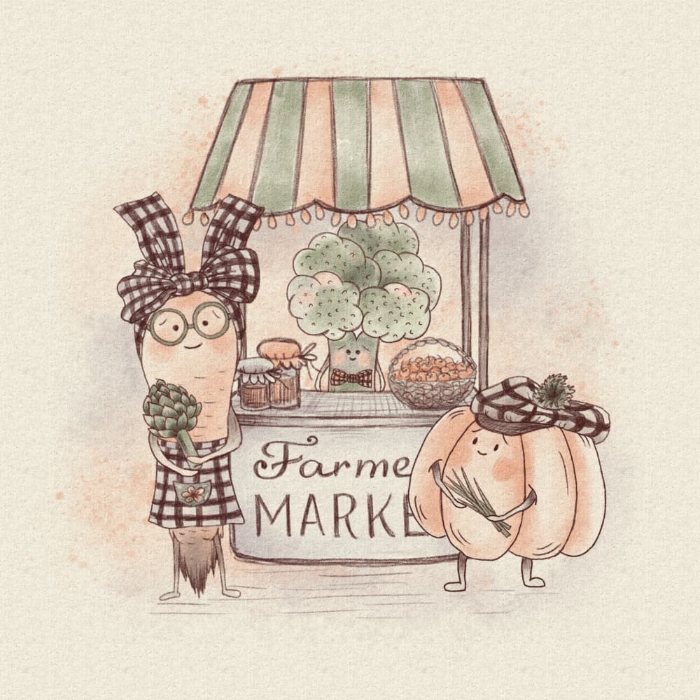 Farmers Market Friends by Olena Kovalova — canvas wall art
