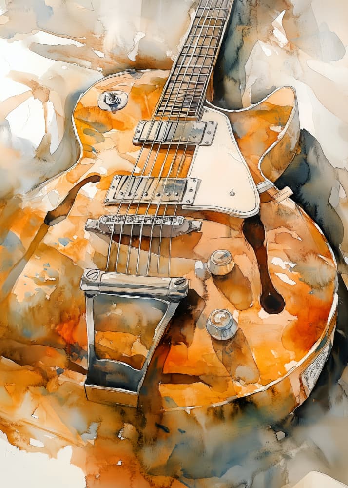Watercolor Electric Guitar by Justyna Jaszke — canvas wall art