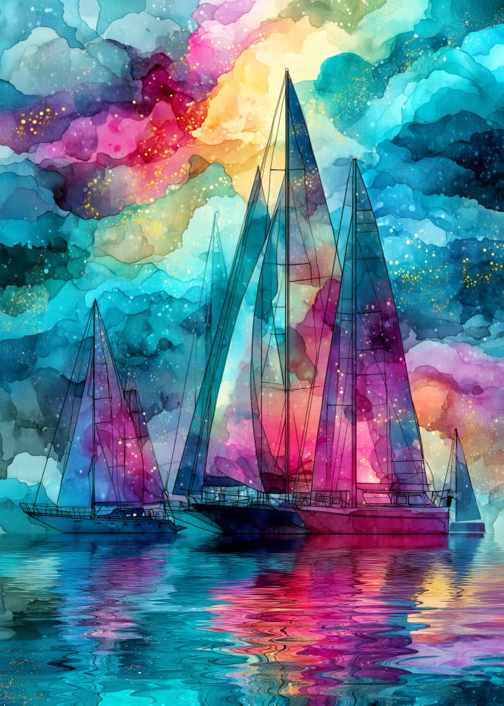 Vibrant Sailing Reflections by Justyna Jaszke — canvas wall art