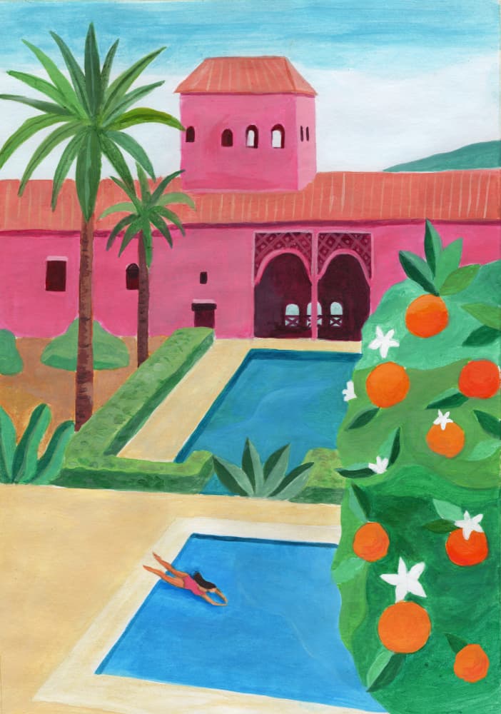Pink Villa Pool Day by Petra Lizde — canvas wall art