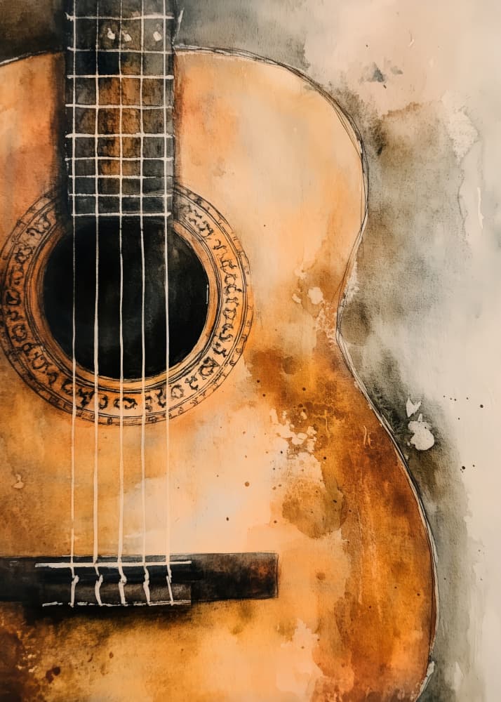 Rustic Acoustic Guitar by Justyna Jaszke — canvas wall art