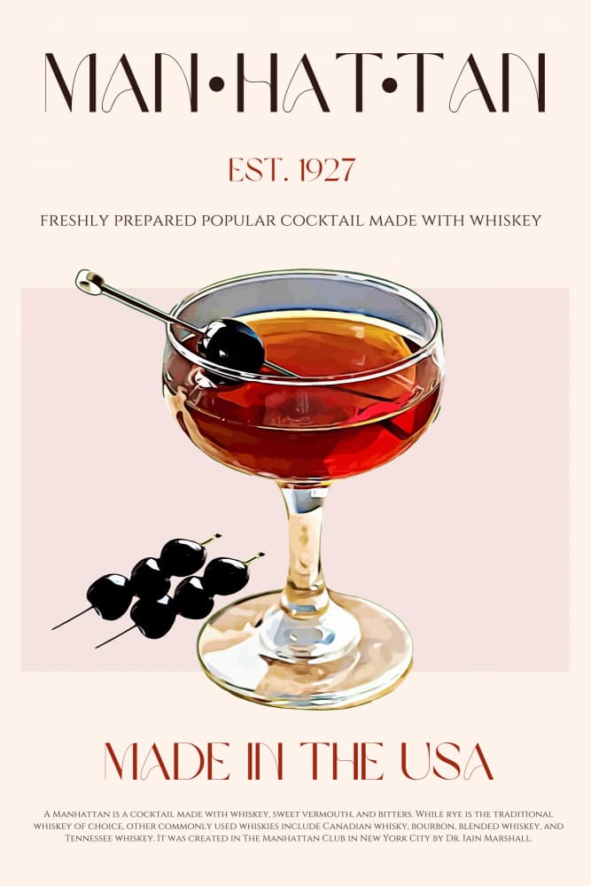 Vintage Manhattan Cocktail by Nazma Khokhar — canvas wall art