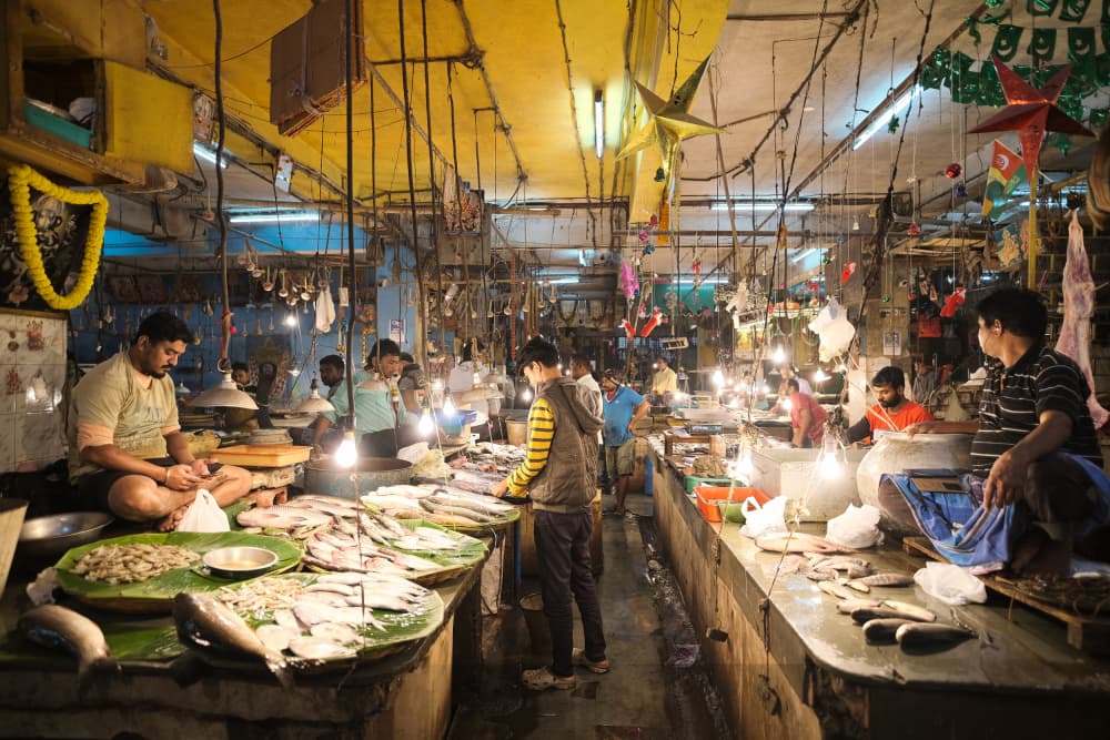 Vibrant Indian Fish Market by Subhajit Das — canvas wall art