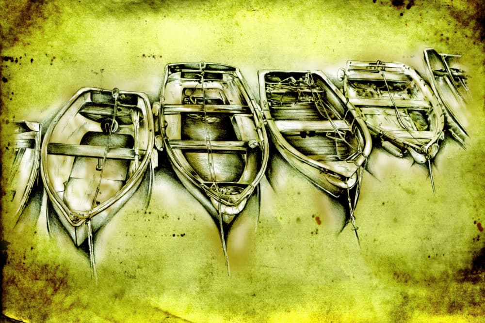 Rustic Rowboat Lineup by Rafal Kulik — canvas wall art