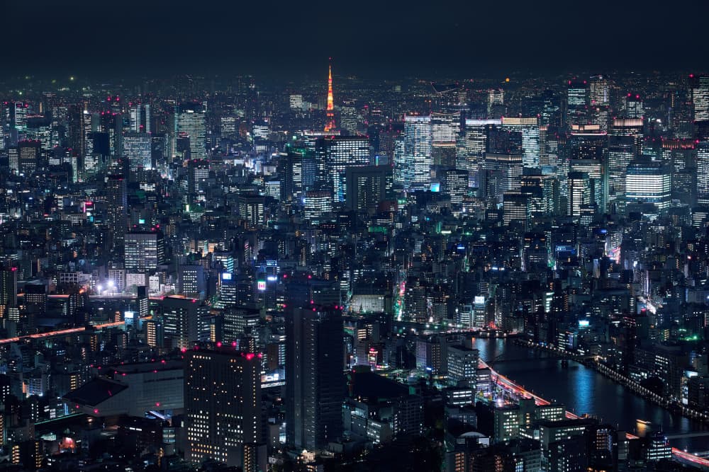 Vibrant City Night Lights by Makoto Nishikura — canvas wall art