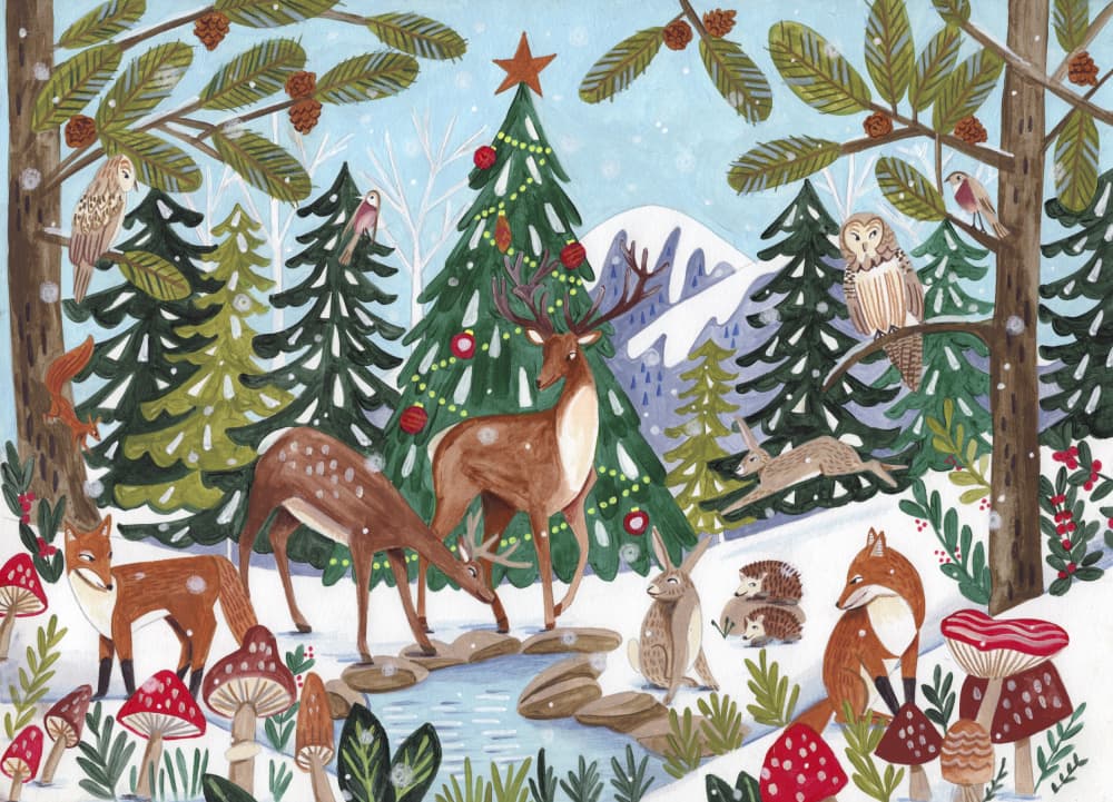 Animal Winter Scene Christmas by Caroline Bonne Müller — canvas wall art