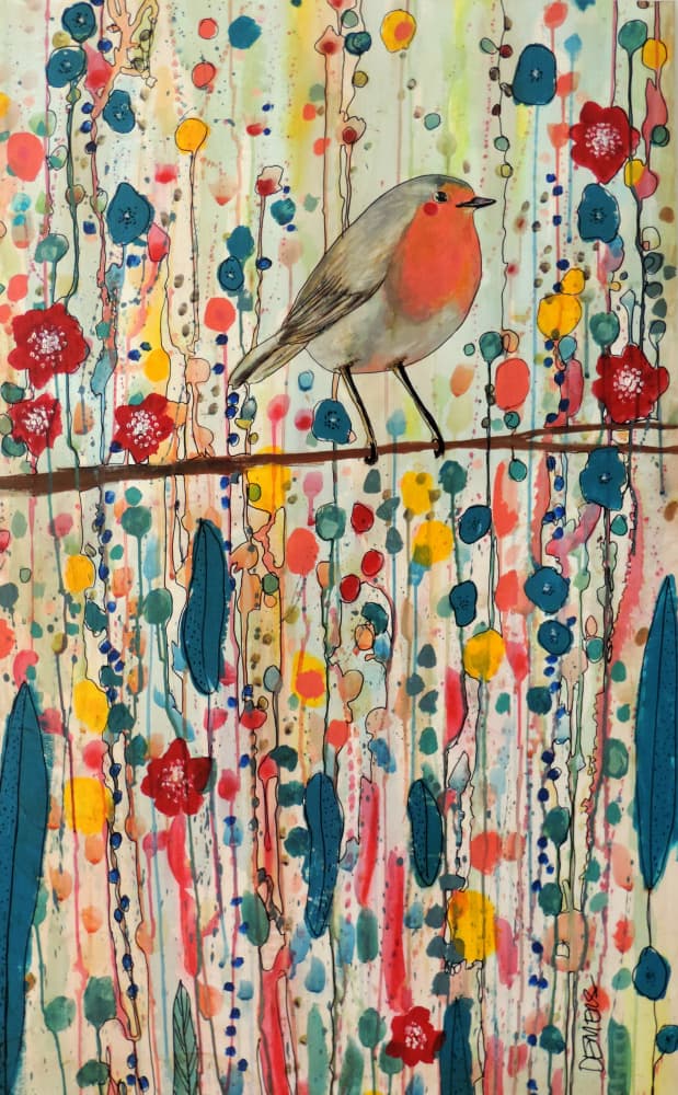 Whimsical Garden Robin by Sylvie Demers — canvas wall art