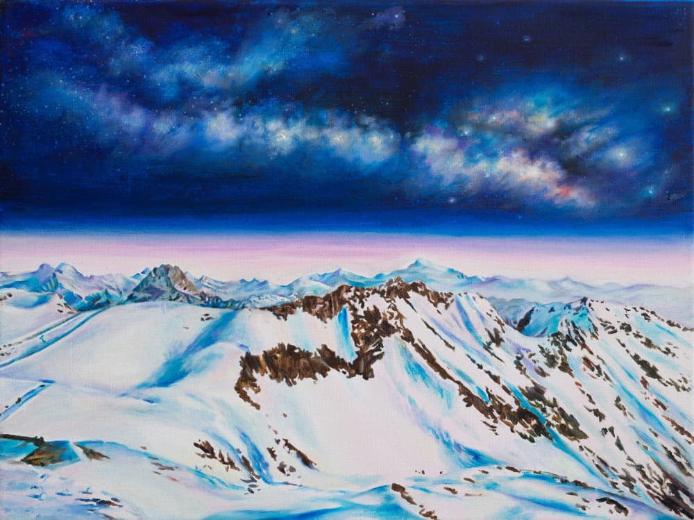 Snowy Peaks Starlit Night by Anne Wölk — canvas wall art