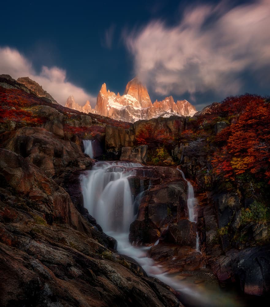 Autumn Mountain Waterfall Glow by Valeriy Shcherbina — canvas wall art