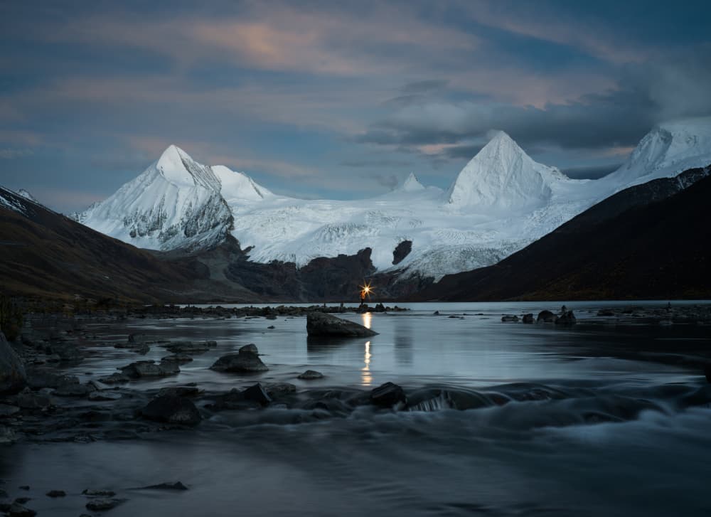 Twilight Glacier Glow by WangPeng — canvas wall art
