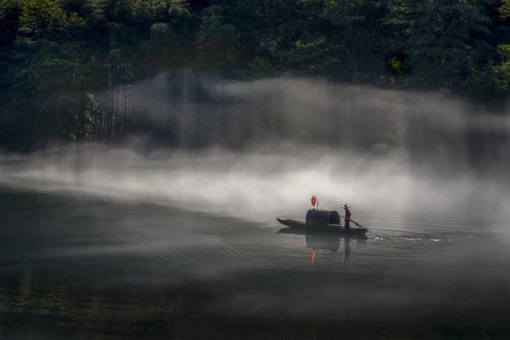 Boat in Morning Mist by Raymond Ren Rong Liu — canvas wall art