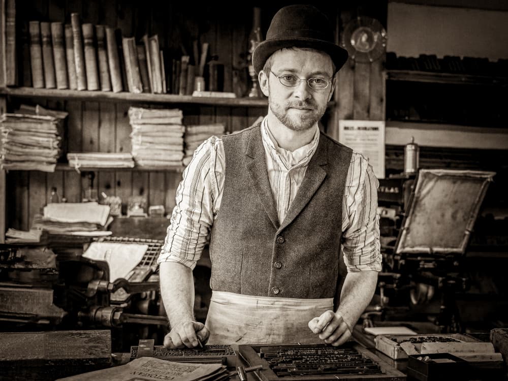 Vintage Printer Portrait by David Bennion — canvas wall art