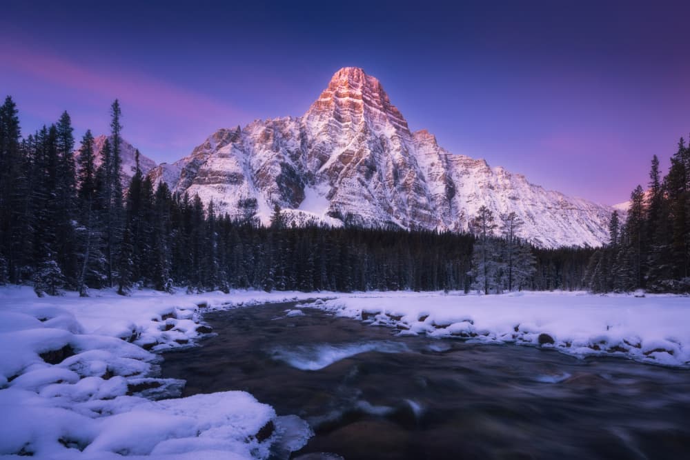 Majestic Winter Mountain River by Junbo Liang — canvas wall art