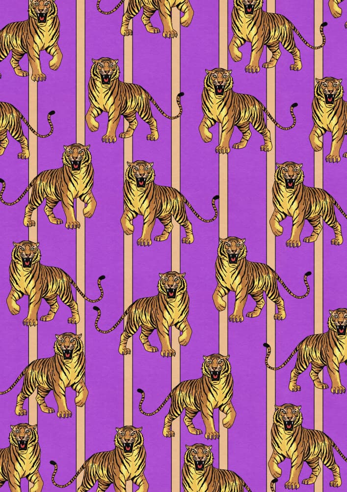 Golden Tigers Purple Stripes by Nicholas — canvas wall art
