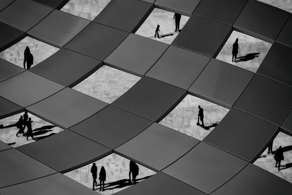 People in Geometric Grid by Luc Vangindertael (laGrange) — canvas wall art