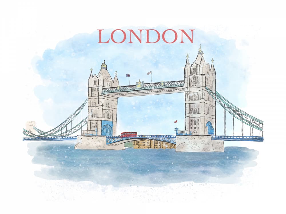 Watercolor Tower Bridge London by Aliya Putrus — canvas wall art