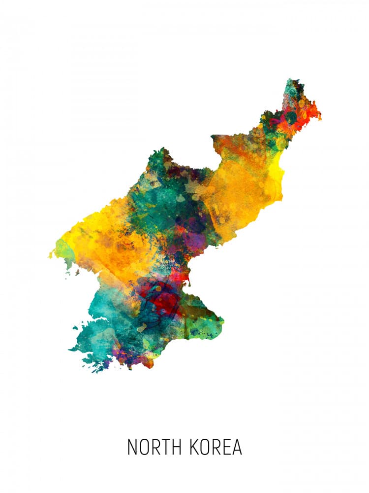 Colorful North Korea Map by Michael Tompsett — canvas wall art