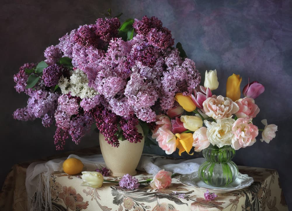 Lush Lilac and Tulips by Tatyana Skorokhod — canvas wall art