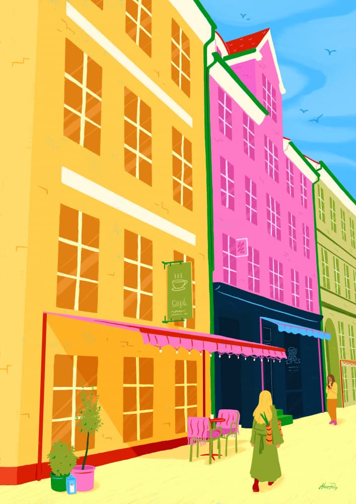 Colorful City Cafe by Nanna Paavig — canvas wall art