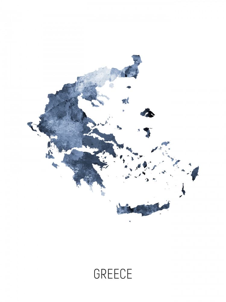 Greece Watercolor Map by Michael Tompsett — canvas wall art