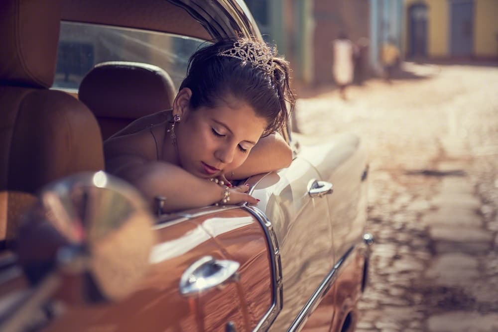 Peaceful Girl Classic Car by Tuchi Imperial — canvas wall art