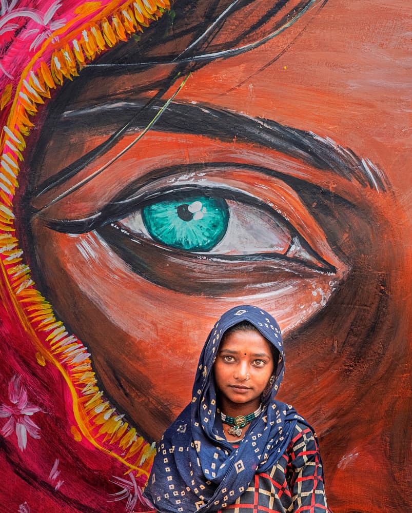 Indian Girl Painted Eye by Shaibal Nandi — canvas wall art