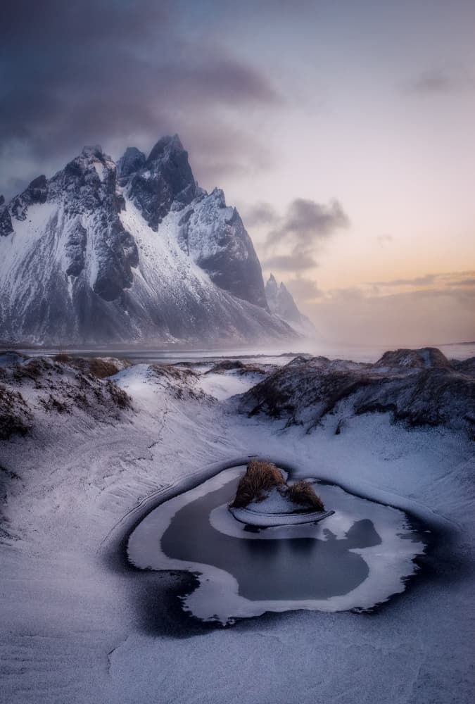Snowy Peaks Frozen Pond by Fernando Molina — canvas wall art