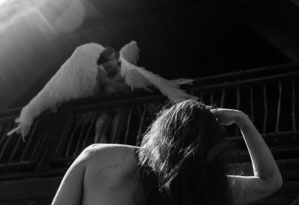 Woman Views Angel by Ilze Ozola — canvas wall art