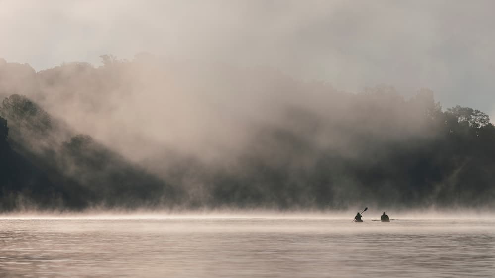 Misty Morning Kayak Serenity by Tao Huang — canvas wall art