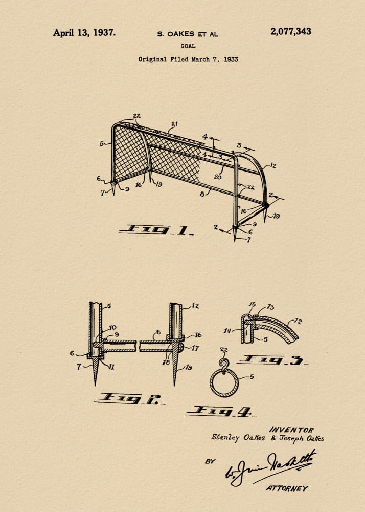 Vintage Soccer Goal Patent by Andreas Magnusson — canvas wall art