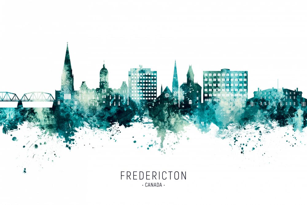 Watercolor Fredericton Skyline by Michael Tompsett — canvas wall art