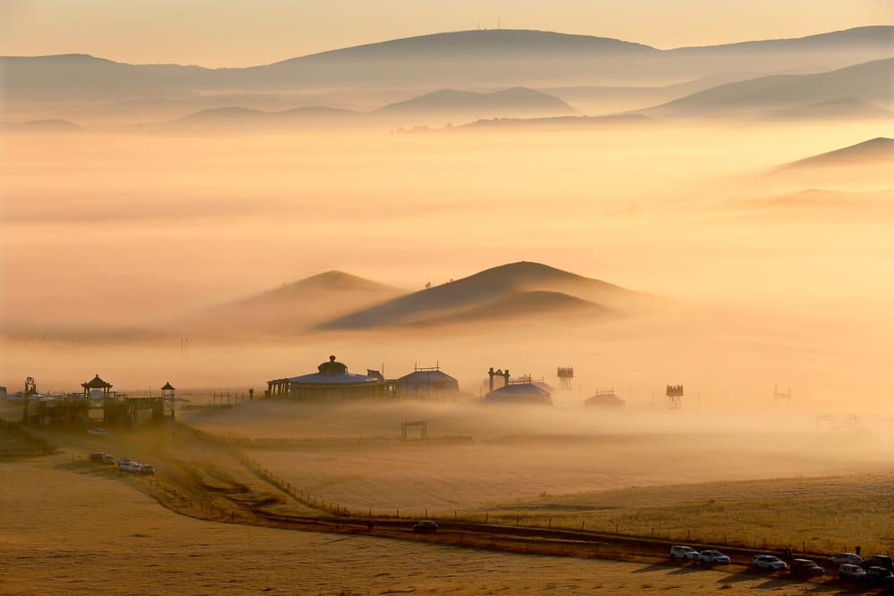 Golden Foggy Landscape by Libby Zhang — canvas wall art