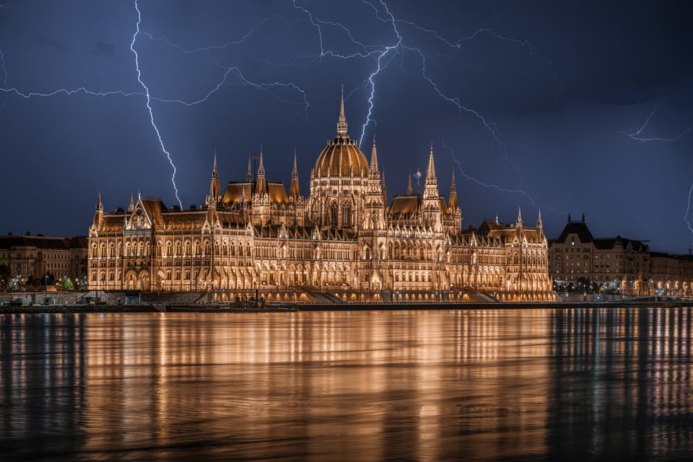 Budapest Parliament Lightning by Nicholas — canvas wall art