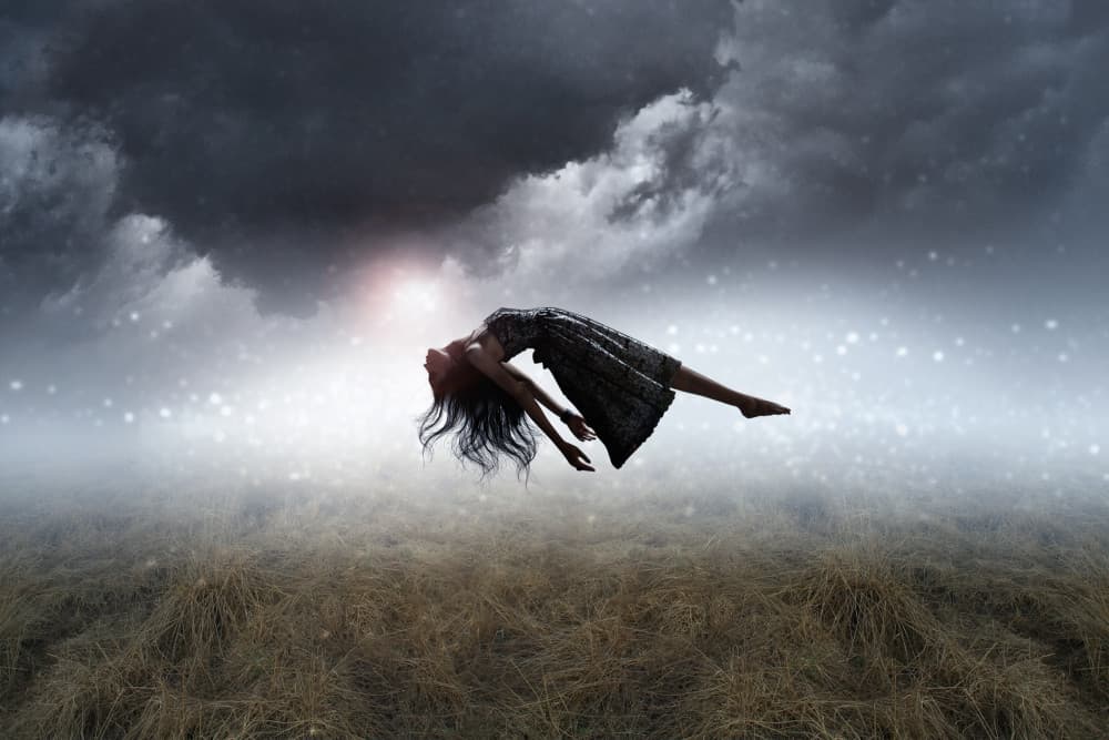 Floating Woman Dreamscape by Hari Sulistiawan — canvas wall art