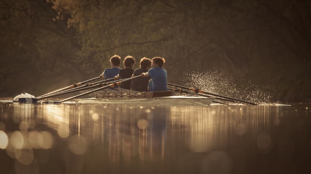 Team Rowing Golden Glow by Robert Adamec — canvas wall art
